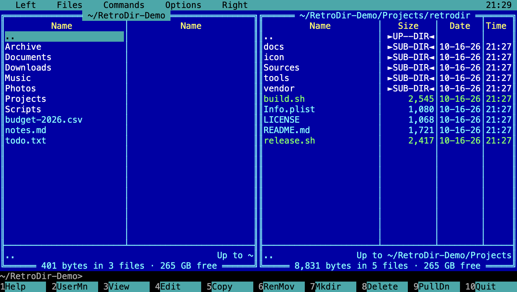 Left panel in brief view showing names in columns