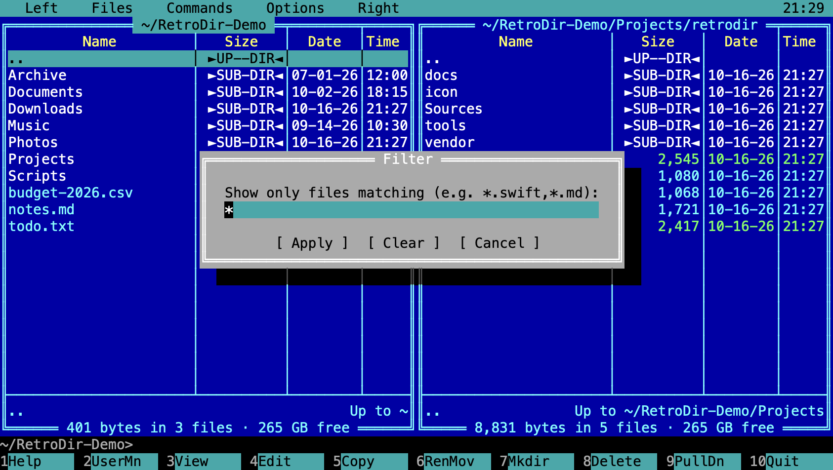 The Filter dialog
