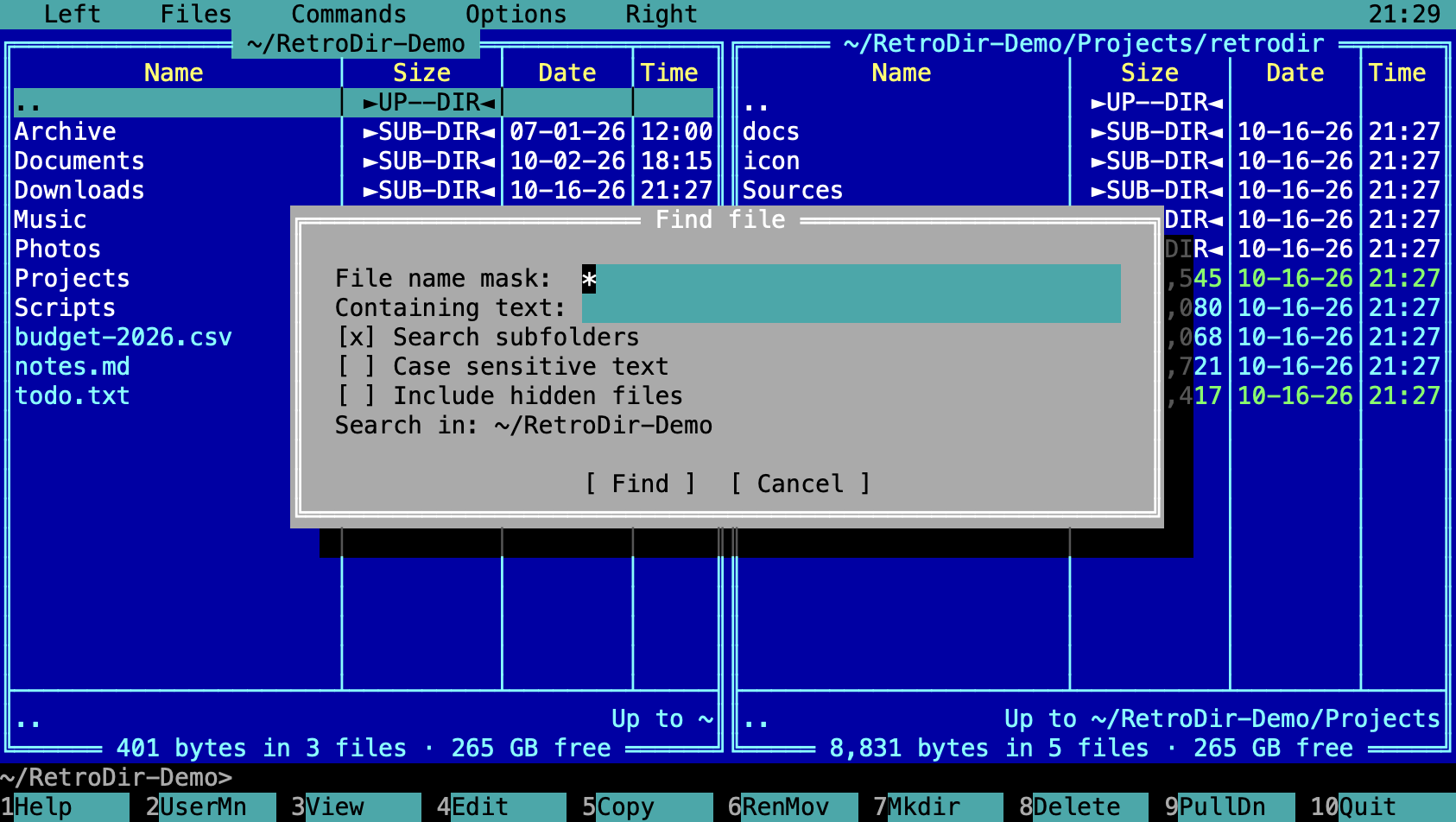 The Find file dialog