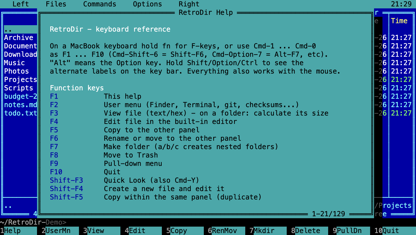 The in-app keyboard reference