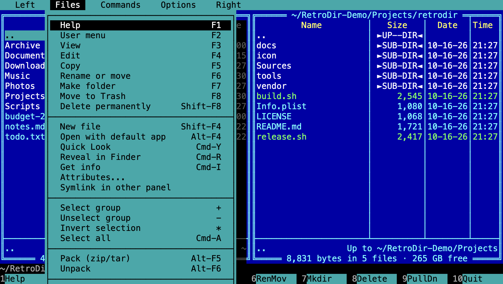The Files menu