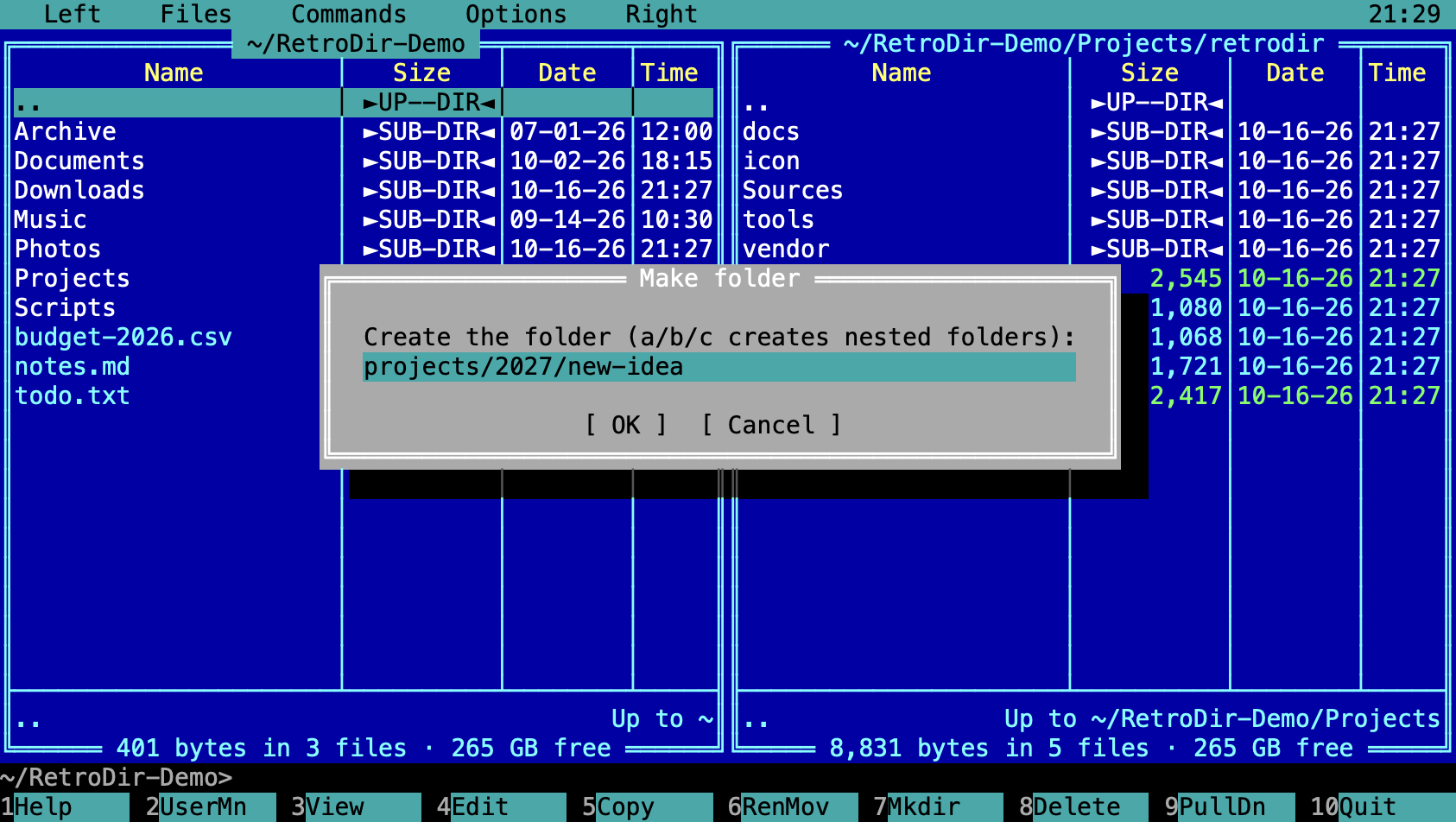 The Make folder dialog creating nested folders