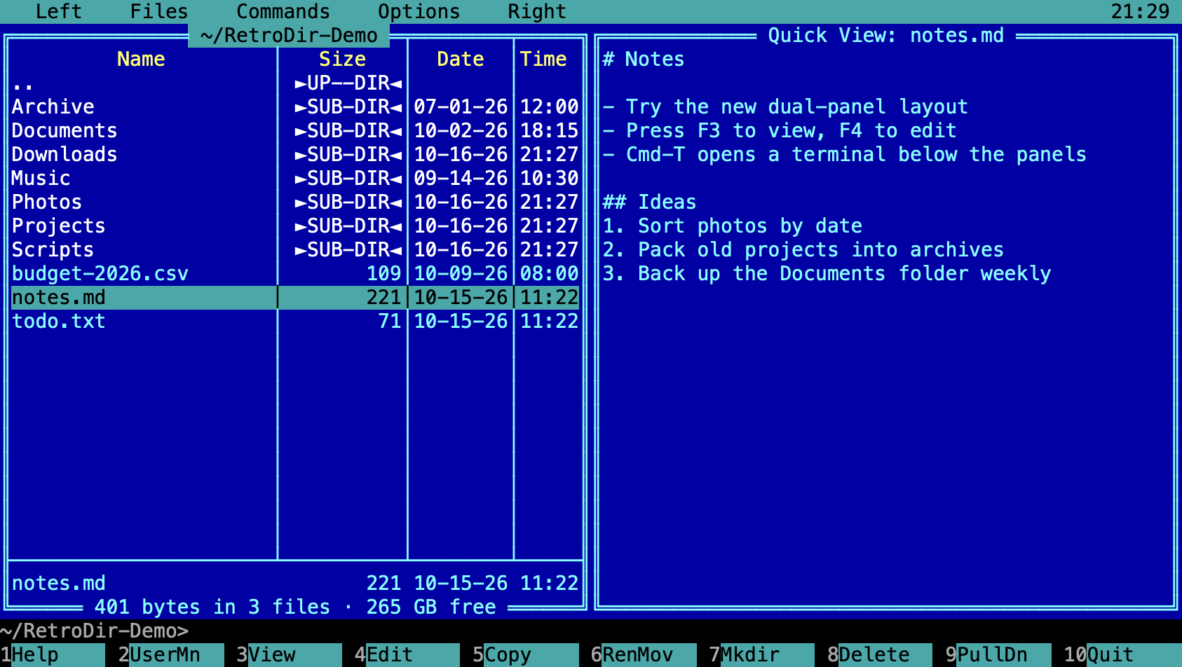 Quick View showing a Markdown file