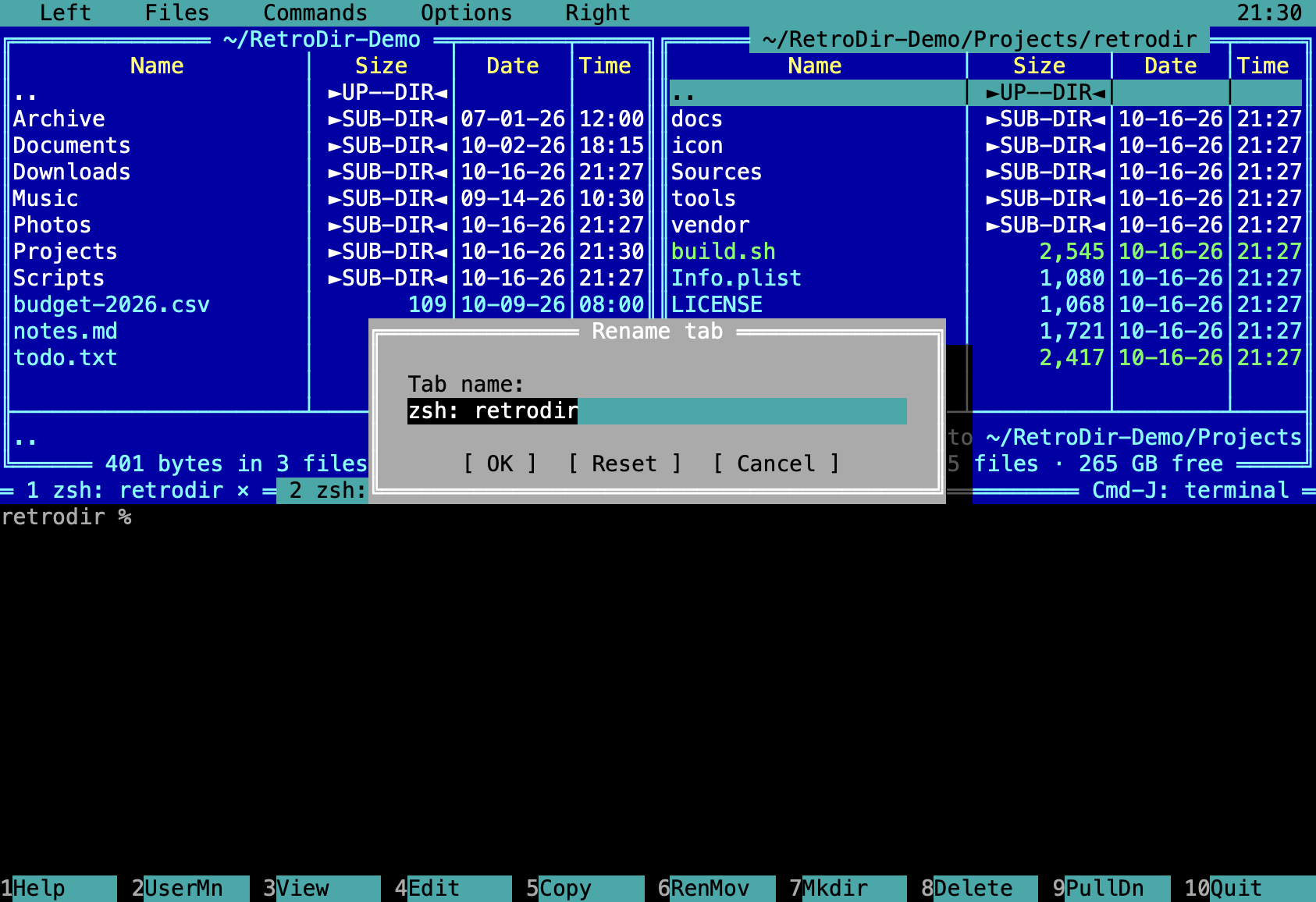 The Rename tab dialog